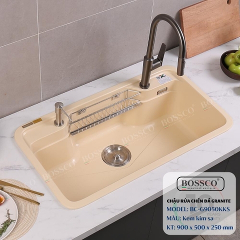 Chậu rửa chén đá BOSSCO BC-G9050KKS 1 hộc bo góc