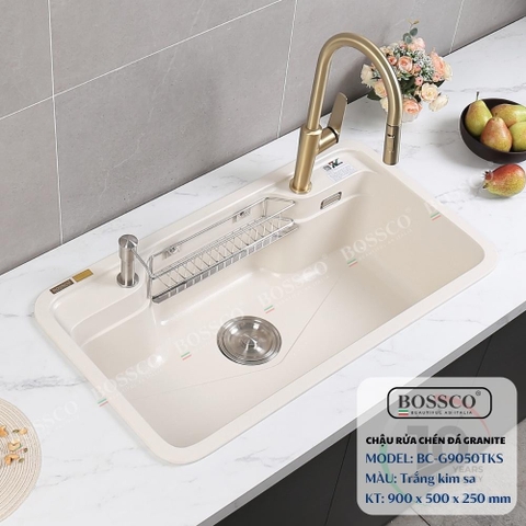 Chậu rửa chén đá BOSSCO BC-G9050TKS 1 hộc bo góc