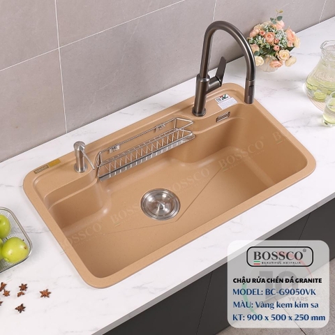 Chậu rửa chén đá BOSSCO BC-G9050VK 1 hộc bo góc