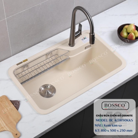 Chậu rửa chén đá BOSSCO BC-KT8150KKS 1 hộc bo góc
