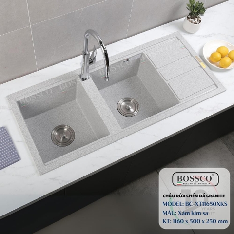 Chậu rửa chén đá BOSSCO BC-XT11650XKS 2 hộc cánh