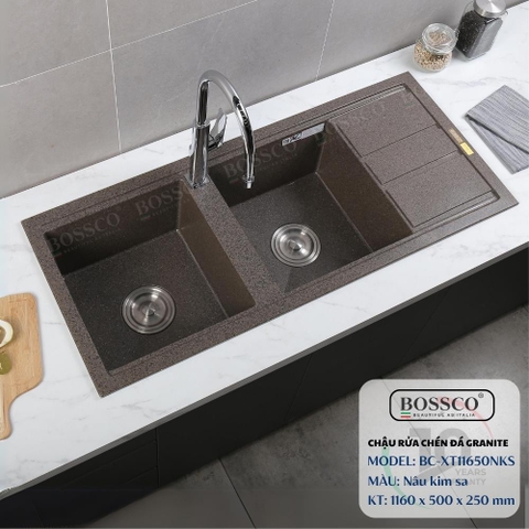 Chậu rửa chén đá BOSSCO BC-XT11650NKS 2 hộc cánh