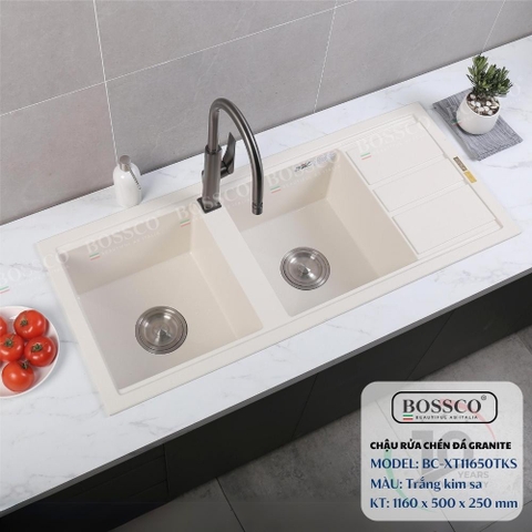 Chậu rửa chén đá BOSSCO BC-XT11650TKS 2 hộc cánh