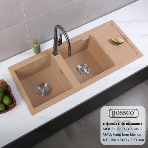 Chậu rửa chén đá BOSSCO BC-XT11650VK 2 hộc cánh