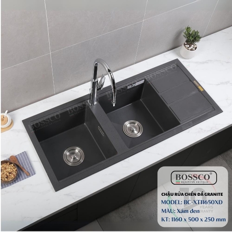 Chậu rửa chén đá BOSSCO BC-XT11650XĐ 2 hộc cánh