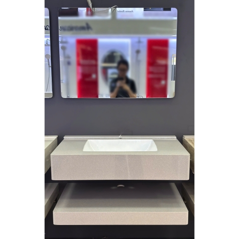 Bộ Lavabo bàn đá bo góc CABG-023 gương led 70cm