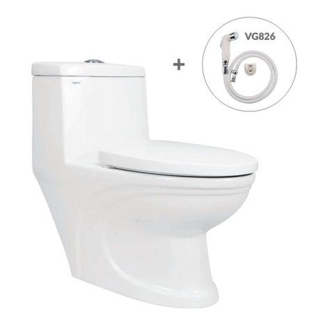 Bồn cầu 1 khối Viglacera V39M xả xoáy tặng kèm xịt vệ sinh VG826