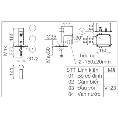 Vòi lavabo chậu rửa mặt Viglacera VG1023 nóng lạnh cảm ứng