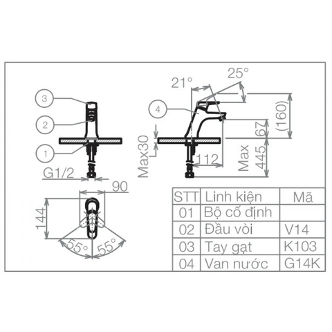 Vòi lavabo chậu rửa mặt Viglacera VG103 nước lạnh