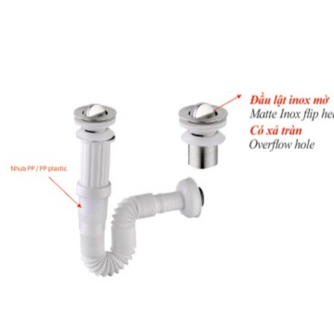 Bộ xả ruột gà lật KSN nhựa ABS đầu inox mờ XLB-131 có xả tràn