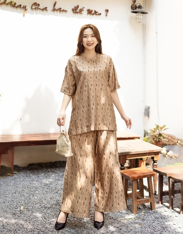 Set Bộ Dài Phom Rộng Tay Ngắn Cổ Thun Đũi Hàn - B11300LW02