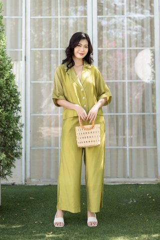 Set Bộ Tơ Cotton Nút Gỗ Cổ Vest Swanlake - B11298LW01