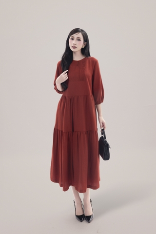 Váy Đầm Nữ Maxi Đuôi Cá Xếp Tầng Tay Lỡ Cổ Tròn Vải Xô Tăm Dự Tiệc Công Sở D13051LW01