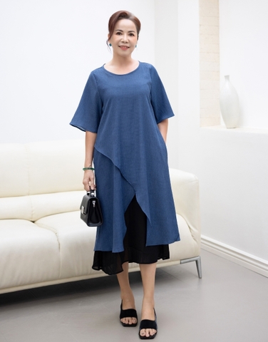 Đầm A Vải Lụa Xốp Phối Chiffon Swanlake - D11195LW01
