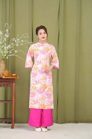 Áo Dài Kim An Hoa Lá Tay Lỡ Một Lớp Chất Liệu Linen Swanlake (Không bao gồm quần) - L12011LW01