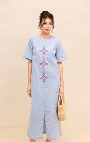 Đầm Nữ Công Sở Phom Suông Linen Suông Thêu Hoa Swanlake - D12418LW01
