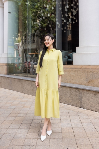 Swanlake | Đầm Sơ Mi Phom Suông A Dài Đuôi Cá Linen Trơn D12595LW01