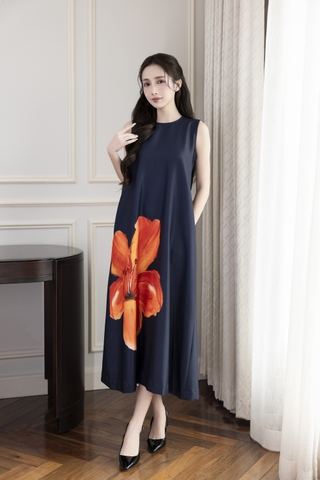 SWANLAKE | Váy Đầm Nữ Maxi Suông Sát Nách Cổ Tròn Chất Lụa Dày In Hoạ Tiết Hoa Đi Tiệc - D12095LW11