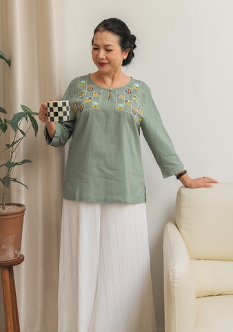 Áo Kiểu Cotton Wash Thêu Ngực Áo Swanlake - A11327LW05