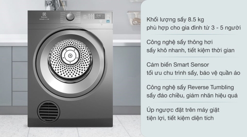 Máy sấy thông hơi Electrolux 8.5 kg EDV854N3SB Mới 2022