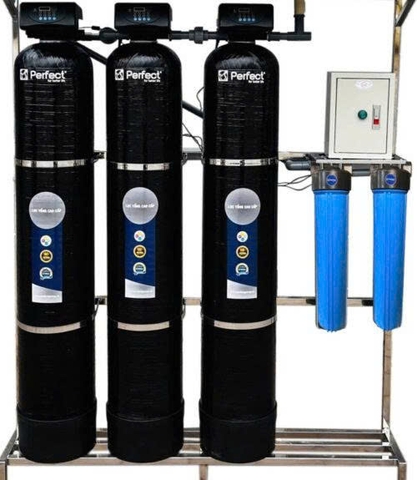 Bộ lọc nước tổng 3 cột composite sợi thủy tinh van tự động cao cấp, màu đen PA03