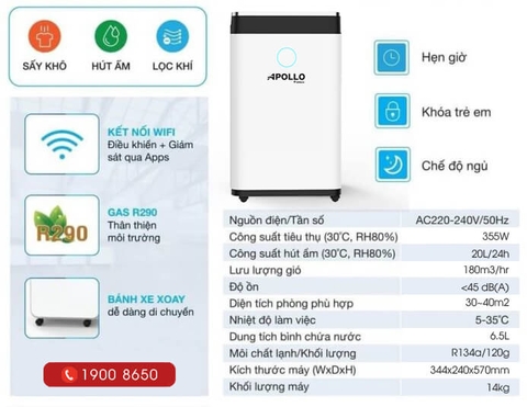 Máy Hút Ẩm Apollo Sumikura 20 Lít NV-210Apollo
