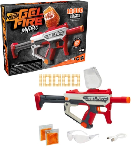 Nerf Pro Gelfire Mythic Full Auto Blaster & 10,000 Gelfire Rounds, 800 Round Hopper, Rechargeable Battery