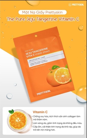 Mặt Nạ Dưỡng Trắng Da Vitamin C Prettyskin pretty skin The Pure Jeju Tangerine VITA C Mask Sheet 25ml (Hộp 10 miếng)