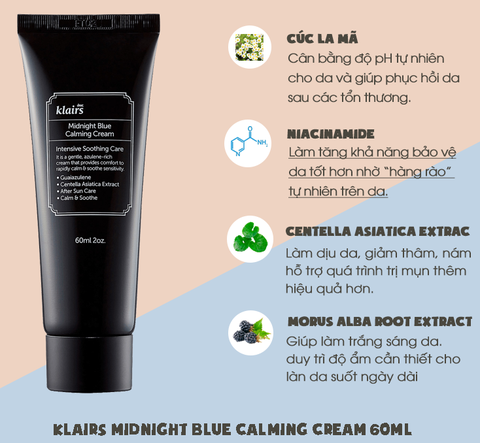 Kem dưỡng phục hồi, dưỡng ẩm da Klairs Midnight Blue Calming Cream (Tuýp 60g)