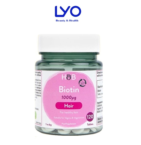 Viên Uống Hỗ Trợ Mọc Tóc Biotin H&B Holland & Baret 1000µg 120 Viên