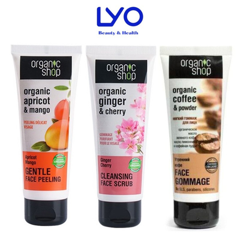 Tẩy Da Chết Cho Mặt Organic Shop 75ml (Cà phê, Hoa Anh Đào và Xoài)