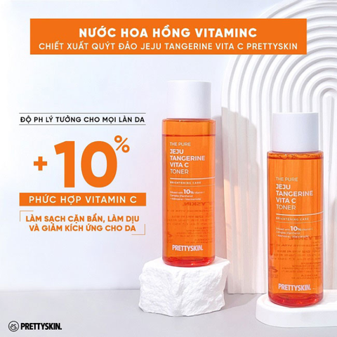 c568 - Nước hoa hồng Prettyskin The Pure Jeju Tangerine Vita C Toner 250ml - Dưỡng trắng, làm sáng da, giảm thâm nám