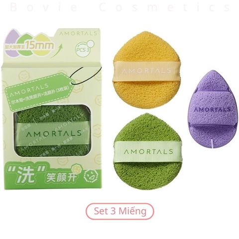 (Set 3 cái) Bông mút rửa mặt bọt biển mềm mại AMORTALS hình giọt nước hỗ trợ làm sạch da mặt LYO