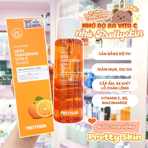 c568 - Nước hoa hồng Prettyskin The Pure Jeju Tangerine Vita C Toner 250ml - Dưỡng trắng, làm sáng da, giảm thâm nám