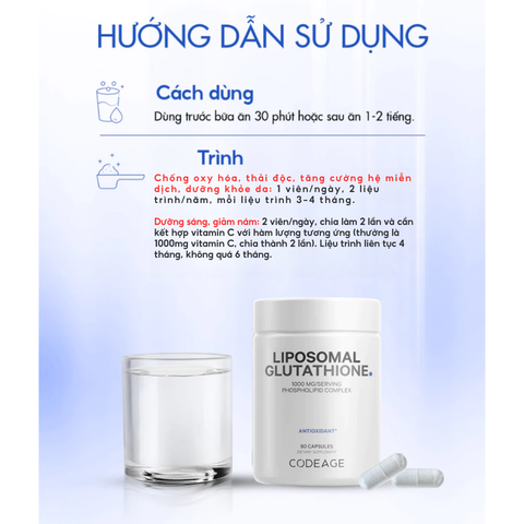 Viên Uống Trắng Da, Chống Lão Hóa CodeAge Liposomal Glutathione/Ovarian/NMN/Vitamin C/Magnesium USA