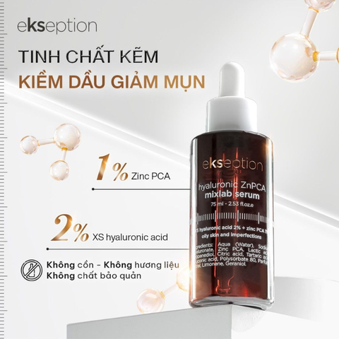 Tinh Chất Serum Kẽm Dưỡng Ẩm, Giảm Mụn, Kiểm Soát Nhờn Ekseption Hyaluronic ZnPCA Mixlab Serum 75ml