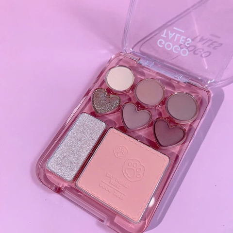 a637 - Gogo Tales - Bảng Phấn Mắt & Má 8 Ô, Stick Sweet Heart Powder Blusher Eyeshadow Palette 9.5g