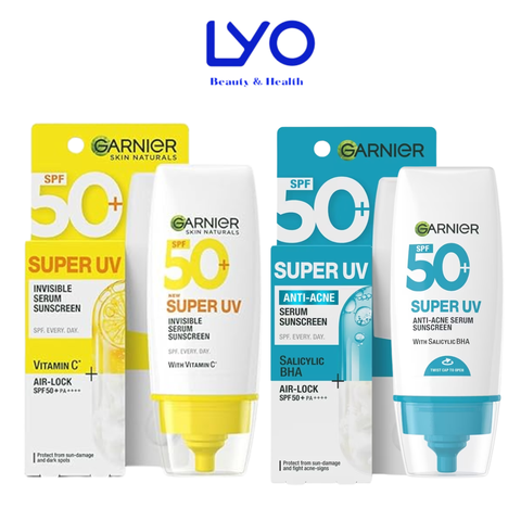 Kem Chống Nắng Phổ Rộng Kiềm Dầu & Giảm Mụn Garnier Super UV Anti - Acne / Invisible Serum Sunscreen SPF 50+PA++++ 30ml