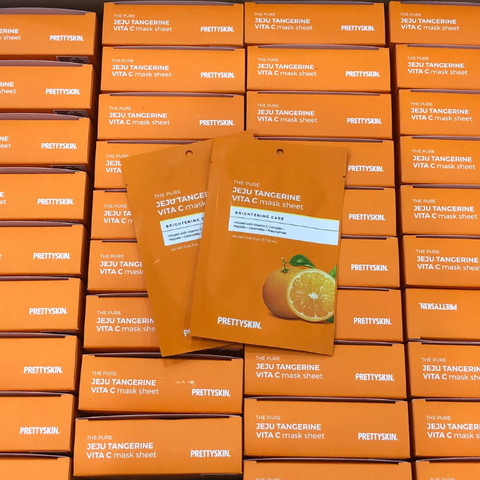 Mặt Nạ Dưỡng Trắng Da Vitamin C Prettyskin pretty skin The Pure Jeju Tangerine VITA C Mask Sheet 25ml (Hộp 10 miếng)