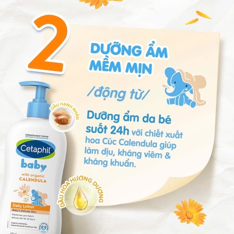 Sữa dưỡng ẩm dịu nhẹ hàng ngày cho bé - Cetaphil Baby Daily Lotion With Organic Calendula 400ml