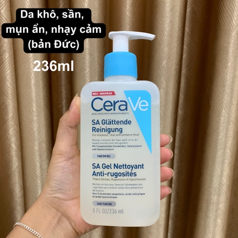 Sữa Rửa Mặt Pháp CeraVe Foaming/Hydrating/SA Smoothing Cleanser Dưỡng Trắng, Cấp Ẩm & Làm Sạch Da 236ml & 473ml