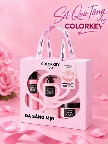 F523 - COLORKEY - Set Quà Da Sáng Mịn Colorkey Rose (Xịt thơm body , Gel tắm, Tẩy da chết body)