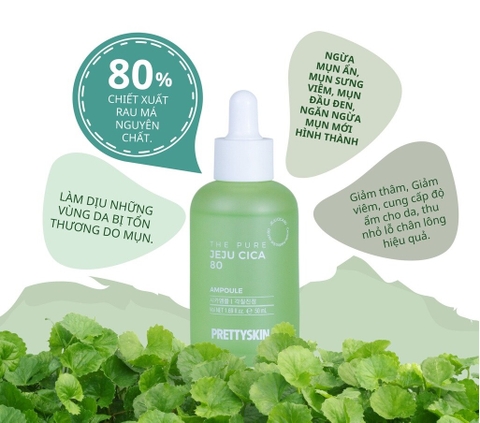 c977 - Tinh Chất Giảm Mụn Chiết Xuất Rau Má Prettyskin The Pure Jeju Cica 80 Ampoule 50ml