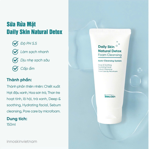 Sữa Rửa Mặt Dịu Nhẹ, Sạch Sâu Innoskin Daily Skin Natural Detox Foam Cleansing Hàn Quốc 150ml