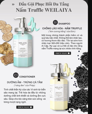 d464 - Bộ Dầu Gội Xả Giúp Phục Hồi Đa Tầng Nấm Truffle Weilaiya  450ml