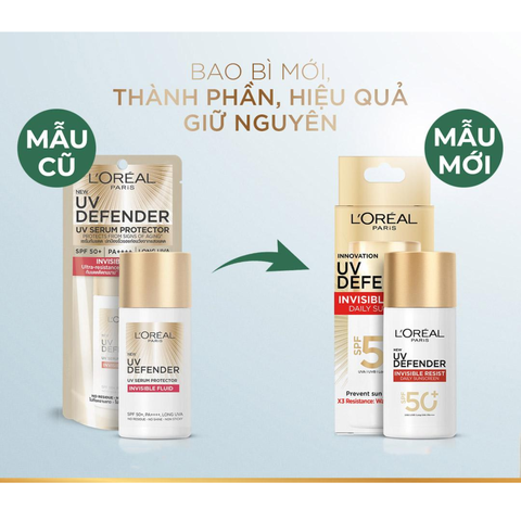 Kem Chống Nắng Thoáng Da, Siêu Mỏng Nhẹ L'Oreal Paris X20 UV Defender Serum Invisible Fluid / Resist Daily Sunscreen SPF50+ PA++++ Loreal 50ml