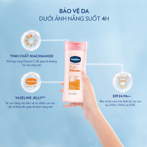 Sữa Dưỡng Thể Chống Nắng và Dưỡng Sáng Da Vaseline Sun+ Pollution Protection SPF24 PA++ 200ml