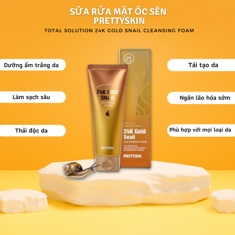 Sữa rửa mặt Ốc Sên Prettyskin Total Solution 24K Gold Snail Cleansing Foam 150ml