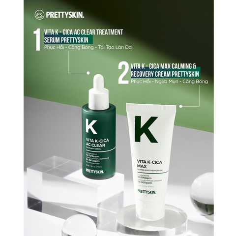 Serum & Kem Dưỡng Cấp Ẩm, Giảm Mụn Prettyskin Vita K-Cica AC Clear Treatment / Max Calming & Recovery Cream Hàn Quốc
