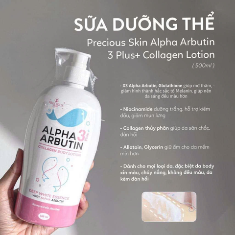 Sữa Dưỡng Thể Trắng Da, Giúp Da Săn Chắc, Đàn Hồi Alpha Arbutin 3 Plus Collagen Lotion Thái Lan 500ml